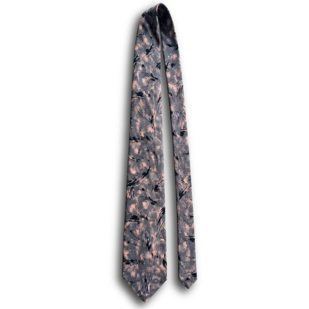 Giorgio Danieli Silk Tie Hand Made in Italy Abstract Brushstroke Grey Pink Navy